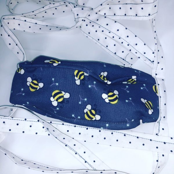 Blue mask with bumblebees and polka dot ties