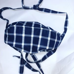 Navy and white plaid mask