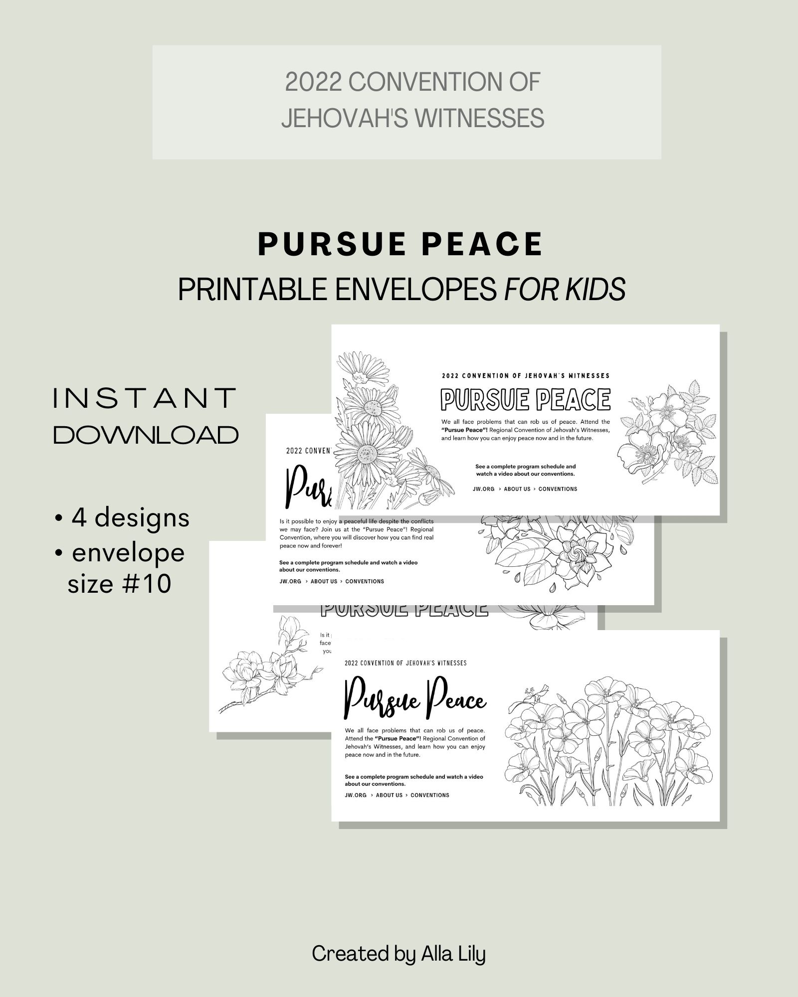 JW printable envelopes flowers 2022 pursue peace