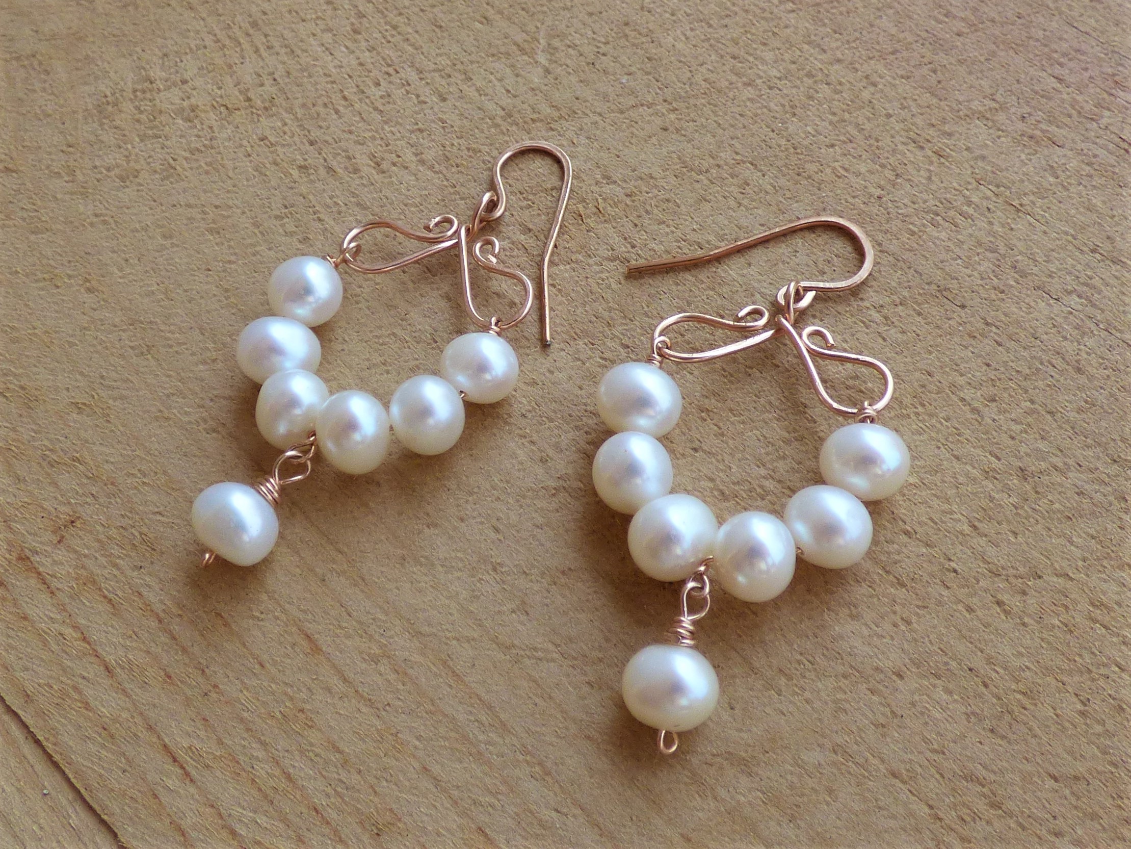White Freshwater Pearl Drop Earrings Wire Wrapped in Gold Filled Wire A. Regular Earwire